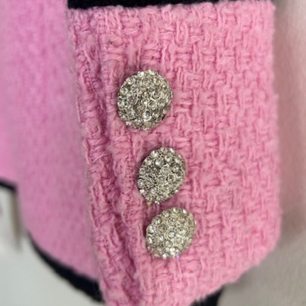 Anthropologie Avec Les Filles Contrast Pink Tweed Jewel Lined Blazer NWT - Picture 8 of 16